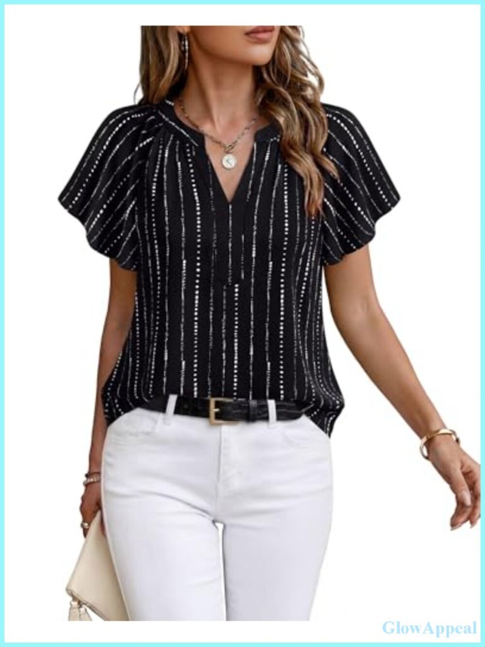 Womens Chiffon Blouse Short Sleeve Business Casual Office Top Wrinkle Resistant
